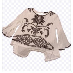 The Langford Line White Blouse with Black Embroidery Sz L
